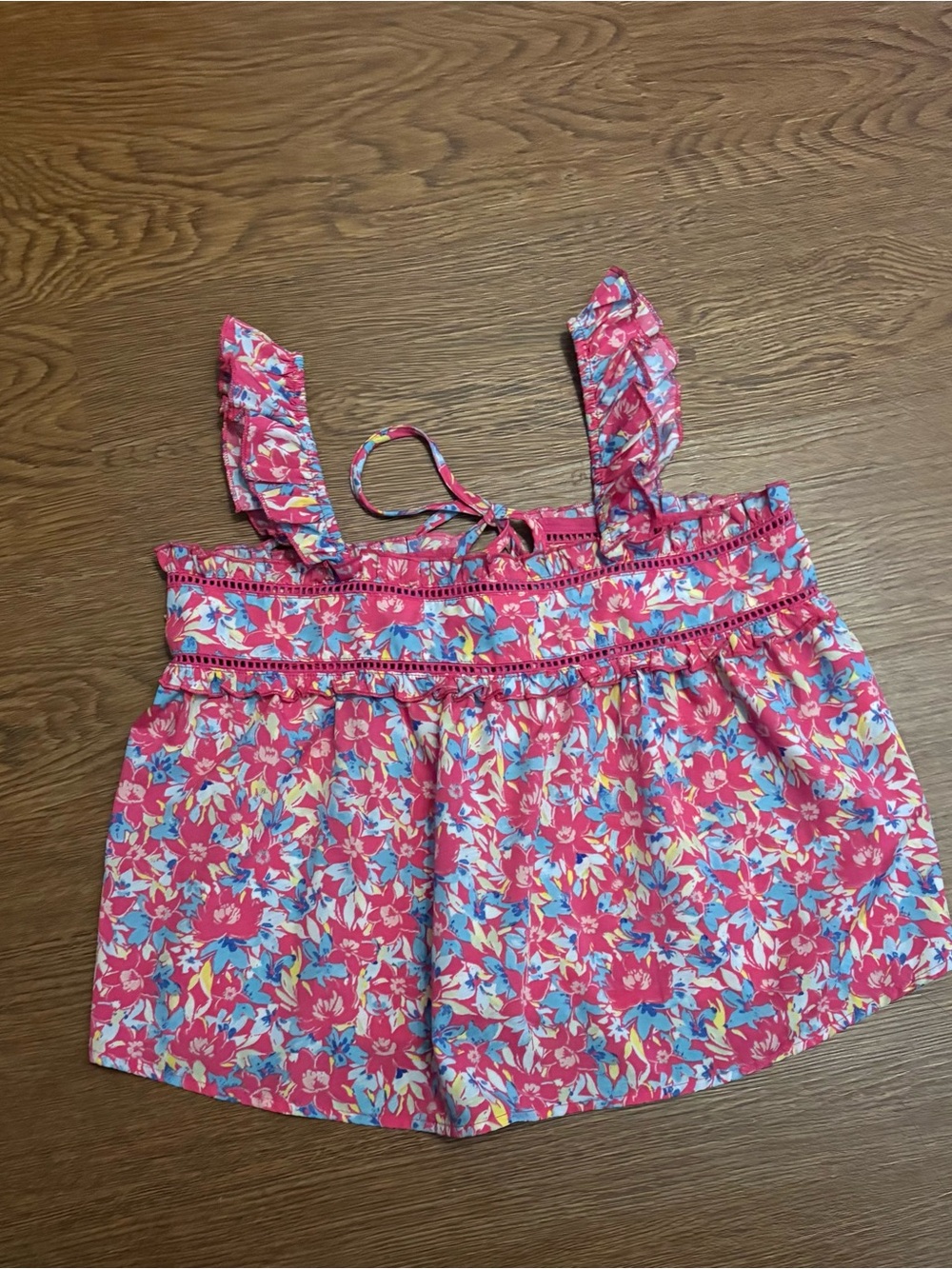 Pink Floral Ruffle-Trim Crop Top